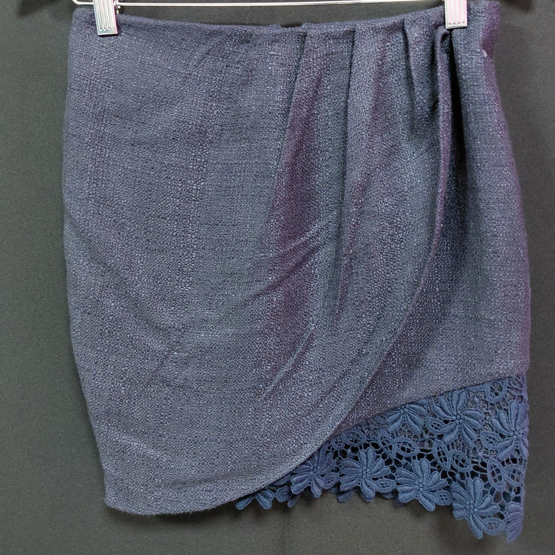 Elie Tahari Lace Trim Asymmetric Skirt Blue Solid Women Size 0